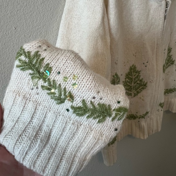 Vintage Northcrest Shawl Collar Embroidered Beaded Trees Zip Up Sweater Grandma - Picture 2 of 6
